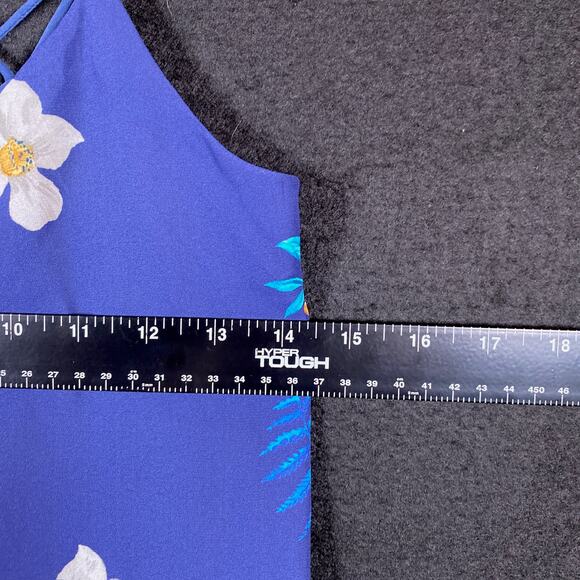 Express Womens Blouse Blue Floral V Neck Tank Racerback Flowy Stretch XS - Picture 6 of 10